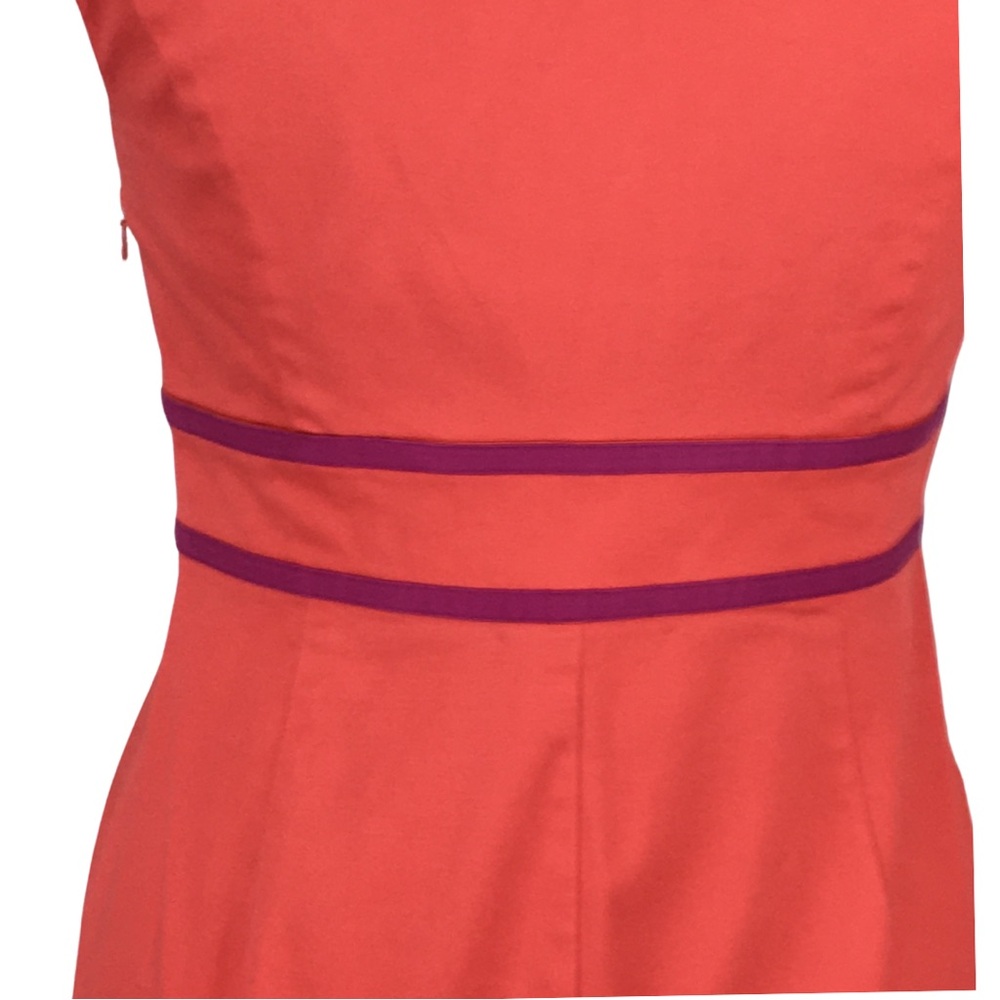 Boden Coral Peach with Fuchsia Ribbon Detail Sleeve Sheath Midi Dress size 8 - Picture 9 of 15